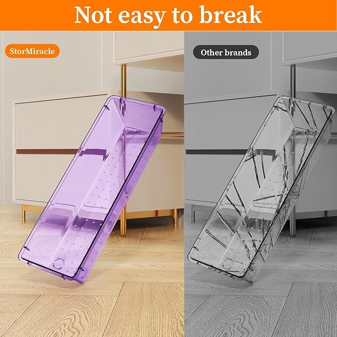 32 PCS Clear Plastic Drawer Organizer Set, 4-Size vanity organizer Trays and Storage Bins for Makeup, Jewelry and Gadgets in Bedroom, Bathroom and Office, Clear Purple-NeatNest