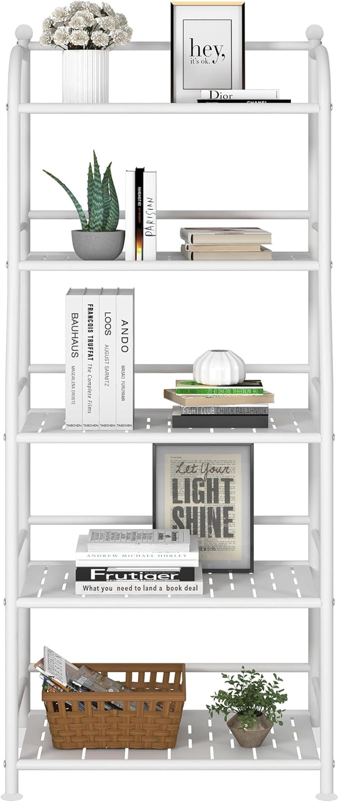 5 Tier Metal Shelf Storage Shelves Living Room Bookshelf Bathroom Corner Storage Rack for Kitchen,Indoor Plant Stand (Matte White, 5 Tier)-NeatNest