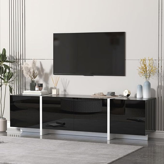 67" Wide High Gloss Modern TV Stand for 60/65/70/75 inch TV, Stylish Entertainment Center with Storage, Media Console for Living Room in Black-NeatNest