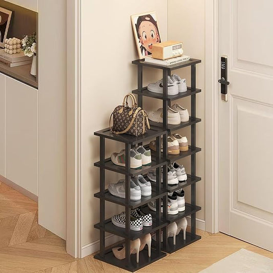 Vertical Shoe Rack - Tall Narrow Shoe Rack Organizer for Small Spaces,12 Tier Bamboo Shoen Shelf for Entryway,Closet,Corner,Doorway,Skinny Shoe Shelf Space Saving Shoe Storage,Free Stackable DIY-NeatNest
