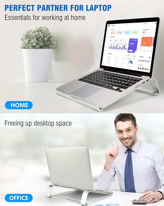 Enhanced Stability Laptop Stand for Desk, Ergonomic Aluminum Laptop Riser, Computer Stand for Laptop, Compatible with 12 13.3 14.2 15.3 16.2 Inches MacBook Pro Air/Dell/HP (Silver)