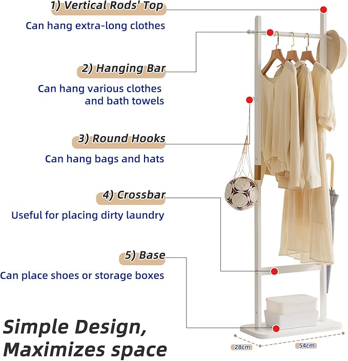 Clothing Rack for Hanging Clothes, White Freestanding Clothes Rack Heavy Duty, Small Hanging Rack Hall Tree, Very Sturdy Coat Rack Stand White USYD-201-NeatNest