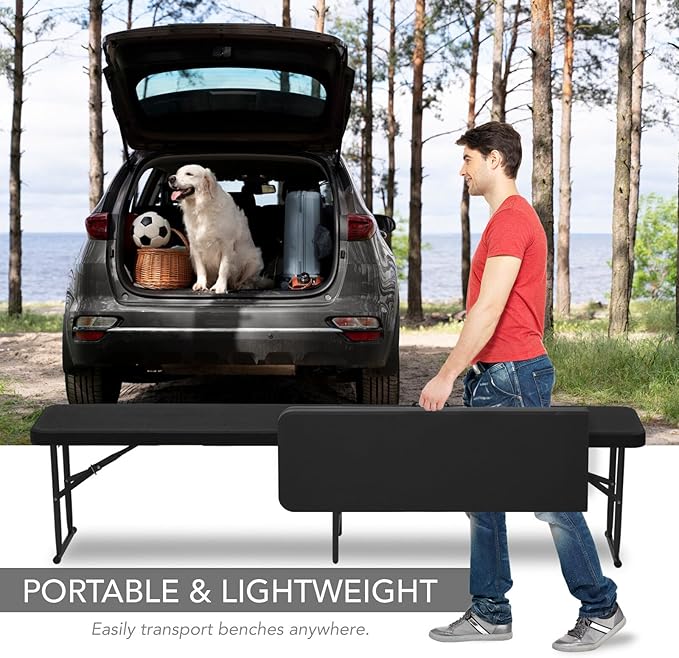 AJP Distributors 2 Pack 6 Foot Portable Plastic Folding Bench 6FT 72" Half Foldable Heavy Duty Seat w/Carry Handle - Indoor Outdoor Backyard Camping Picnic BBQ Party Wedding Dining Event Meeting Black-NeatNest