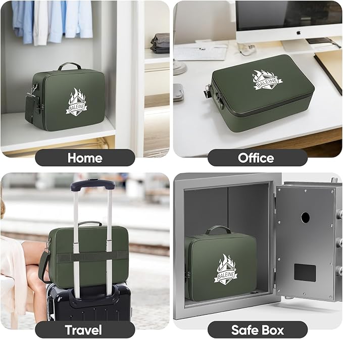 BALEINE Fireproof Document Box with Lock, Portable Fireproof Document Bag Waterproof Fire Proof File Boxes for Documents, File Organizer Box for Important Paperwork (Green, 15''x11''x4'')