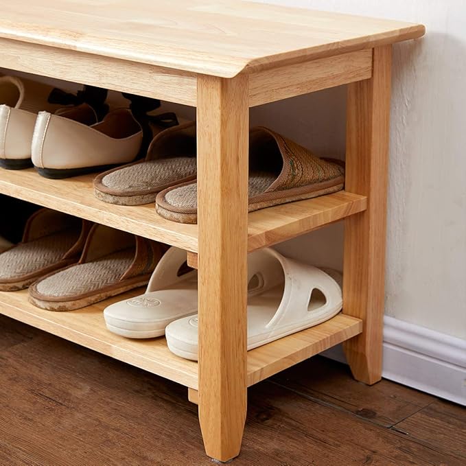 XKZG Storage Bench Wooden Shoe Rack Bench Simple Style Wood Entryway Bench (Natural,31.5")-NeatNest