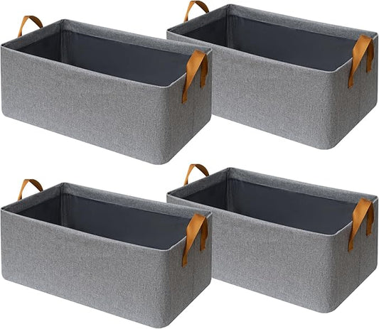 4 Pack Closet Cloth Storage Bins for Shelves,Medium Storage Baskets for Shelves, Fabric Bins for Closet organization with Handles（ Gray 15''L x 10.2''W x 7.5''H）-NeatNest