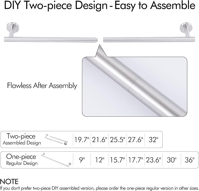 KES Bathroom Towel Bar 25.2 Inches Bath Towel Rack for Bathroom Towel Holder SUS304 Stainless Steel Brushed Finish, Total Length 27.6 Inch, A2000S70B-2