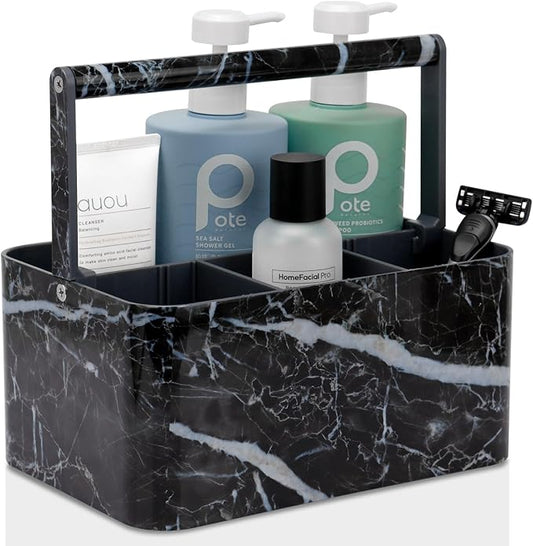 Plastic Shower Caddy Dorm: Portable Bathroom Caddy Organizer for College with Handle and Adjustable Divider, Utility Hard Shower Basket Bin Tote for Toiletry,Shampoo,Soap,Cleaning Product Black