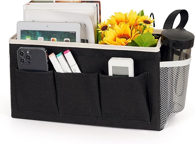 Bedside Storage Caddy/Bedside Hanging Storage Bag for Headboards Bunk Beds Dorm Rooms Book Phone Magazine Holder (New Black)-NeatNest