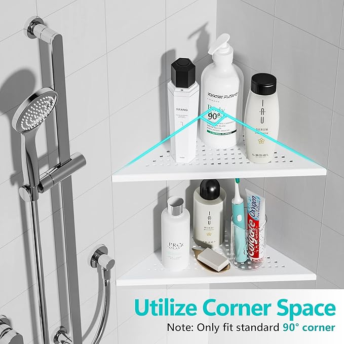 Corner Shower Shelves, 10” Recessed Tile Shower Shelf Matte White, 304 Stainless Steel Grout in Corner Tile Shower Shelves, No Drilling, 2 Pack-NeatNest