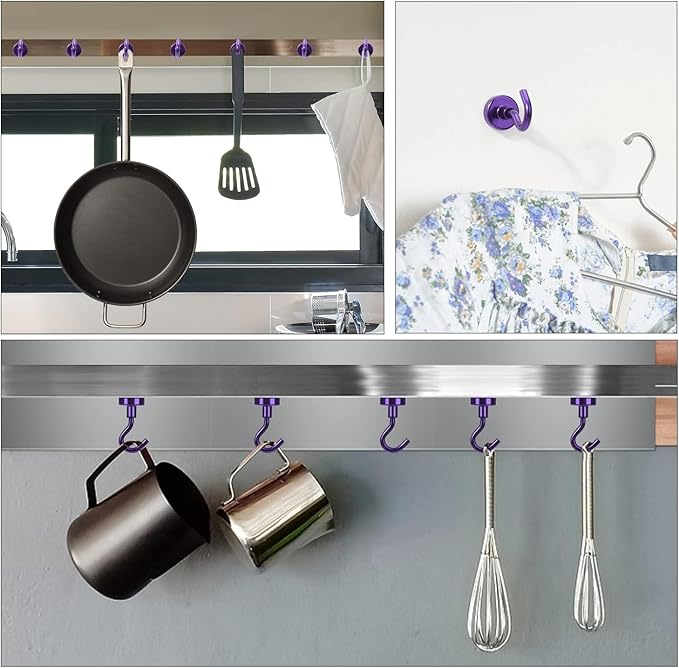 DIYMAG Magnetic Hooks, 30Lbs Strong Heavy Duty Cruise Magnet S-Hooks for Classroom, Fridge, Hanging, Cabins, Grill, Kitchen, Garage, Workplace and Office etc, (10 Pack-Purple)-NeatNest