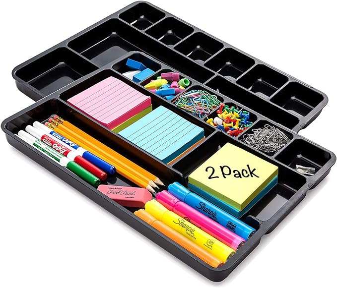 Desk Drawer Organizer Tray with 9 Storage Compartments - For Home and Office - Drawer Organizers Office, Perfect Organizing Pens, Pencils, Paper Clips, Sticky Notes and all your Supplies - 2 Pack-NeatNest