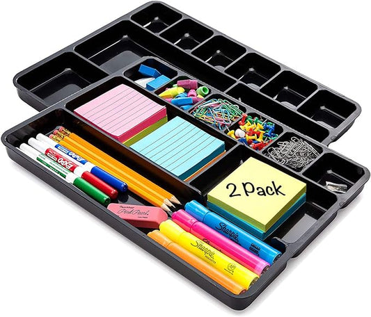 Desk Drawer Organizer Tray with 9 Storage Compartments - For Home and Office - Drawer Organizers Office, Perfect Organizing Pens, Pencils, Paper Clips, Sticky Notes and all your Supplies - 2 Pack-NeatNest