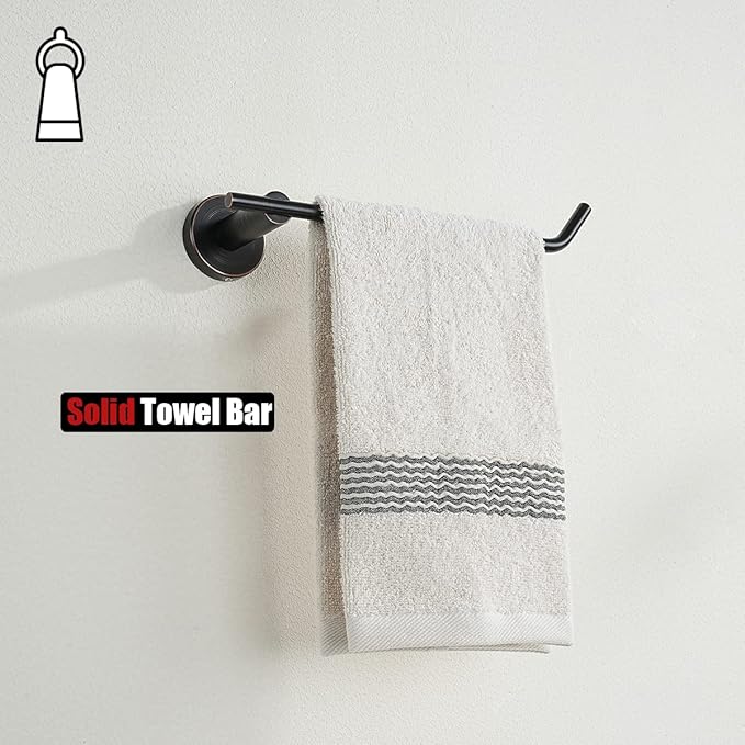 JQK Hand Towel Bar Oil Rubbed Bronze, Stainless Steel Towel Ring for Bathroom, 9 Inch Necklace Holder Wall Mount Right Hand, TR100-ORB