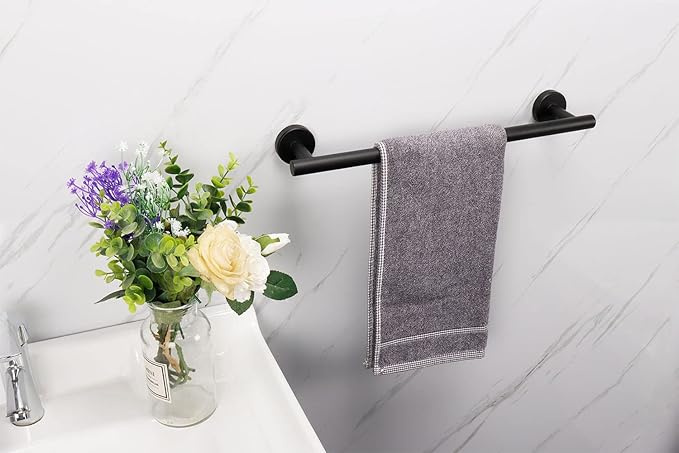 TocTen Bath Towel Bar - Thicken SUS304 Stainless Steel Bathroom Towel Holder, Towel Rod for Bathroom Heavy Duty Wall Mounted Towel Rack Hanger (16IN, Black)