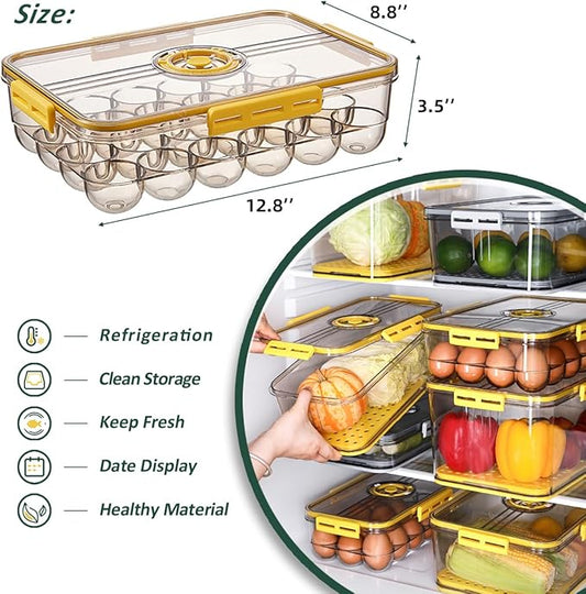 CottonColors Egg Holder for Fridge - 24 Egg Plastic Refrigerator Organizer - Stackable Storage With Lids-NeatNest