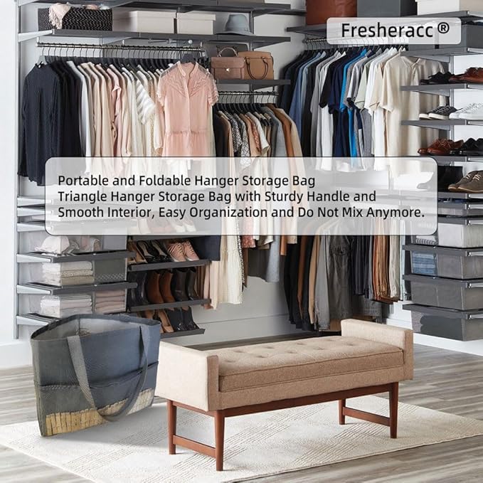Clothes Hanger Organizer Holder for Space Saving, Fresheracc Hanger Triangle Storage Bag with Handles for Closet Tidier Laundry Rooms Wardrobe Drying Rack, Waterproof Container (Mesh Grey)-NeatNest