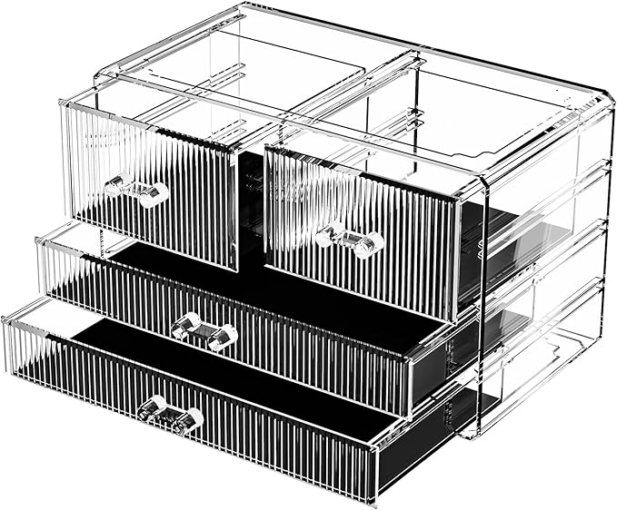 ZHIAI Stackable Storage Drawers, Acrylic Bathroom Counter Organizer Clear Makeup Organizers for Vanity, Kitchen Cabinets, Bathroom, Undersink, Home Organization and Storage (4 Drawers, Pattern D)-NeatNest