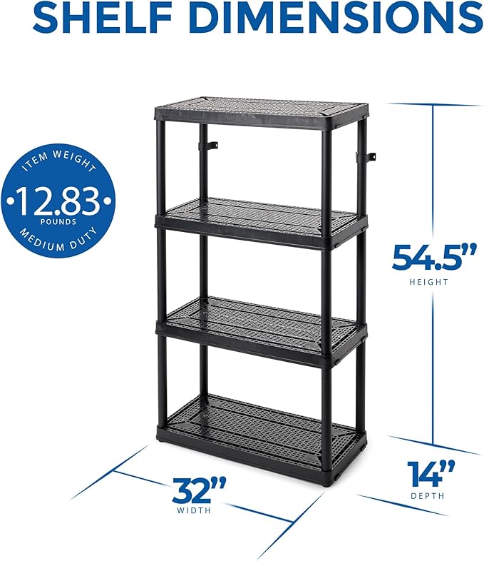 Gracious Living 2 Pack Storage Rack, 4 Shelf Fixed Height Medium Duty Unit, Black
