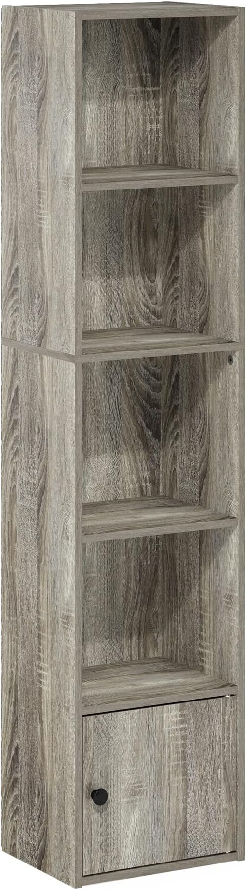 Furinno Luder Shelf Bookcase with 1 Door Storage Cabinet, French Oak-NeatNest