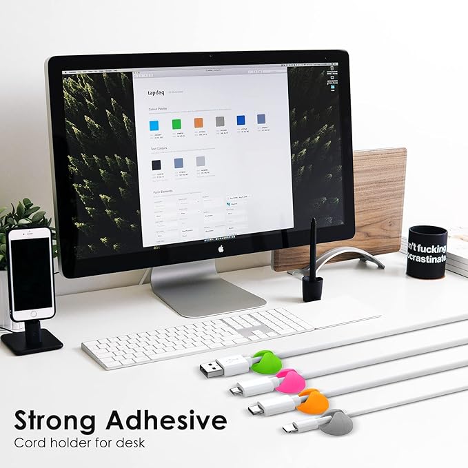 12 Pack Cable Clips, Znben Cable Holder for Desk Cord Organizer Adhesive Cord Management Charger Wire Holder Clips for Desk, Home, Office, Car, Cubicle, Nightstand Colorful-NeatNest