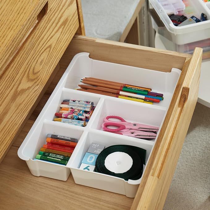 17 QT Plastic Storage Box with Removable Tray Craft Organizers and Storage Clear Storage Container for Organizing Bead, Tool, Sewing, Playdoh (White, 1Pack-17QT)
