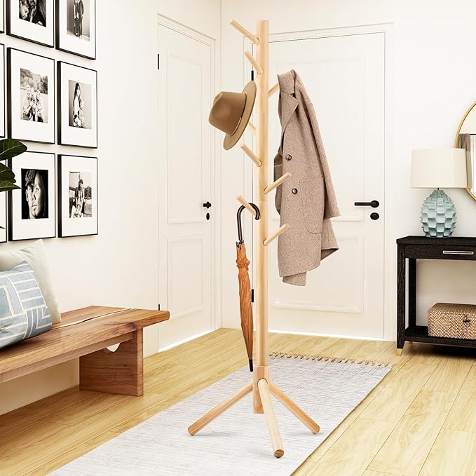 Coat Rack, Freestanding Coat Rack with 8 Hooks and 3 Adjustable Size Tree Coat Racks for Bedroom, Hallway, Entrance, Office, for Hats, Coats, Scarves, Handbags-NeatNest