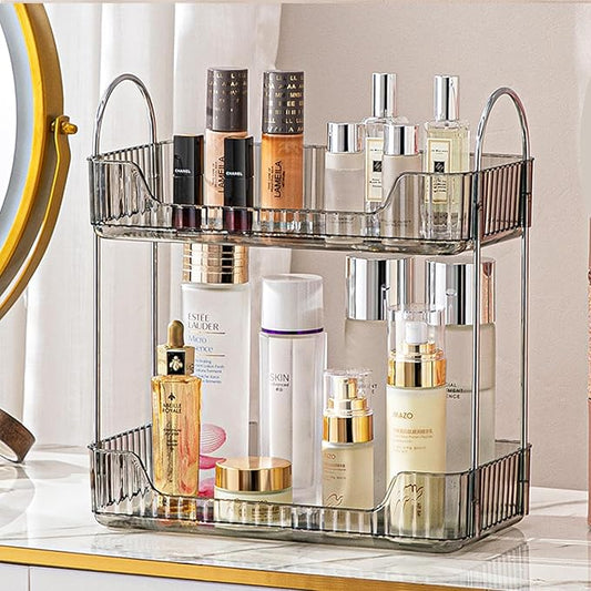 Aveniee Bathroom Counter Organizer Countertop, Makeup Perfume Shelf Storage, 2 Tier Skincare Cosmetic Tray for Dresser Vanity - Grey-NeatNest