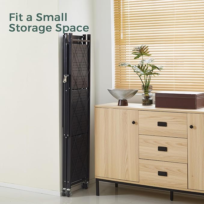 DEANIC 4 Tier Foldable Storage Shelves with Wheels, Large Capacity Shelving Unit, Freestanding Metal Wire Shelf Rack, No Assembly Organizer Rack for Garage Kitchen, Basement, Pantry(Black)-NeatNest