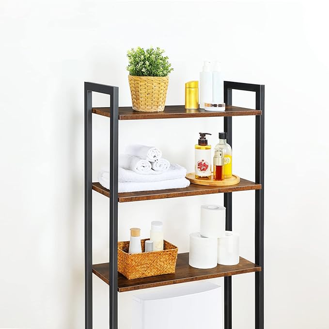 HOOBRO Over-The-Toilet Storage, 3-Tier Bathroom Organizer Over Toilet, Wooden Bathroom Shelves, Space Saver, Freestanding Storage Shelf, Easy to Assemble, Rustic Brown and Black BF41TS01