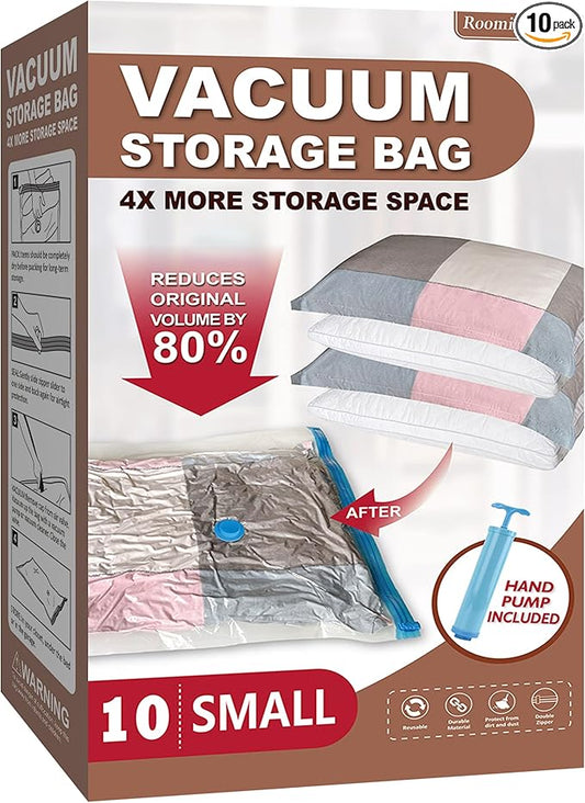 10 Small Vacuum Storage Bags with Travel Hand Pump, Small Vacuum Seal Bags for Clothing, Space Saver Bags for Clothes-NeatNest