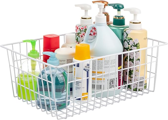 iPEGTOP Wire Storage Freezer Baskets, Set of 2 13.4" Household Organizer Storage Bins Fridge Basket Rack with Handles for Kitchen Cabinets, Pantry, Office, Bathroom Organization - White