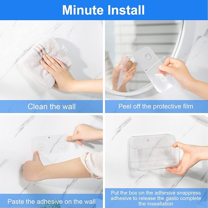 2pc Acrylic Wall Mount Organizer, Acrylic Adhesive Organizer, Clear Shelf, Bathroom Shelves for Wall,No Drilling Hang Walls,with Self Adhesive Tape, for Bathroom, Kitchen, Living Room-NeatNest