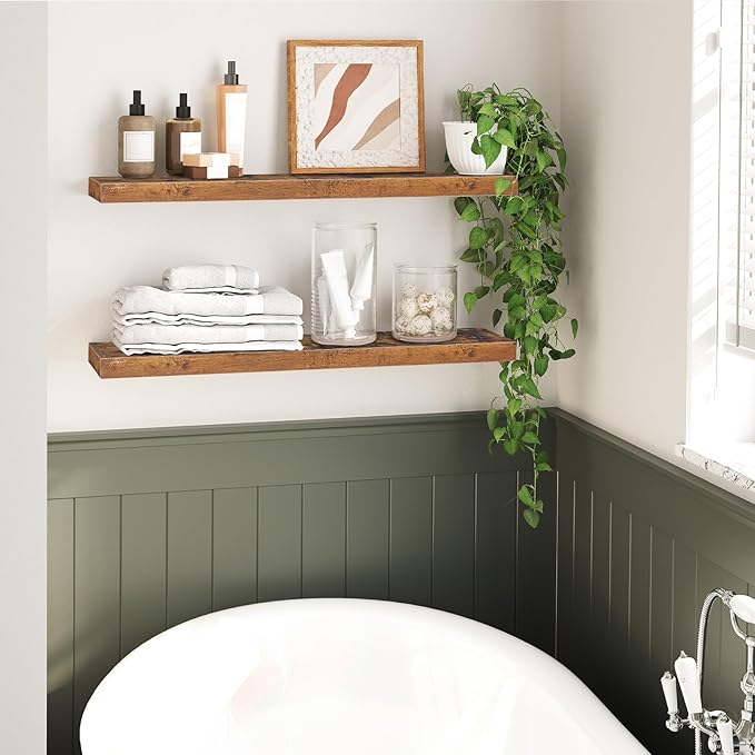 HOOBRO Floating Shelves for Wall, Wall Mounted Shelf Set of 2, 31.5" Hanging Shelf with Invisible Brackets, for Wall in Bathroom, Bedroom, Toilet, Kitchen, Living Room, Office, Rustic Brown BF80BJP201-NeatNest