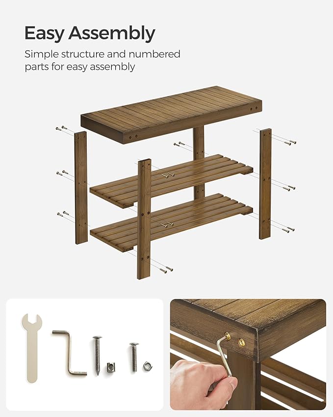SONGMICS Shoe Rack Bench, 3-Tier Bamboo Shoe Storage Organizer, Entryway Bench, Holds Up to 286 lb, 11.3 x 27.6 x 17.8 Inches, for Entryway Bathroom Bedroom, Yellow Brown ULBS04WL-NeatNest