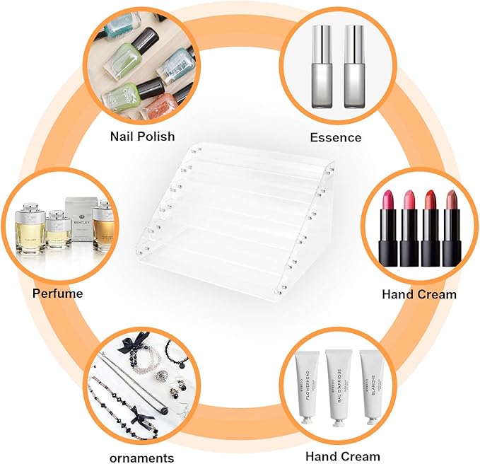 Clear Nail Polish Paint Organizer Holder Rack Shelf 6 Tier Acrylic Tattoo Ink Essential Oil Display Stand Holds Up to 48-96 Bottles for Table (Fit 1-2oz Bottles)-NeatNest