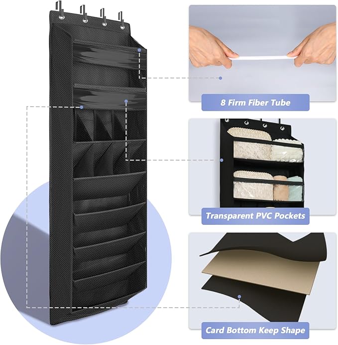 FENTEC 1 Pack 8 Shelves Over The Door Shoe Organizer, 68" Exlarge Deep Pockets Hanging Shoe Organizer, Shoe Rack for Closet, Shoe Holder for Boots,Over Door Organizer in Home, RV, Dorm, Black-NeatNest