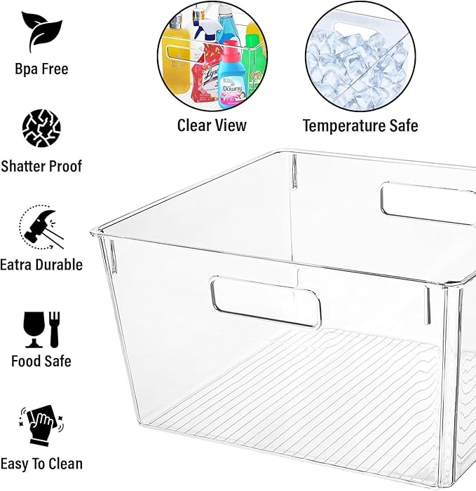 Clear Extra Large Plastic Storage Bins, Perfect for Pantry Organizers and Storage Containers Fridge Organizer Plastic Bins Kitchen Organizer Bin for Organizing Under Sink Refrigerator Organization-NeatNest