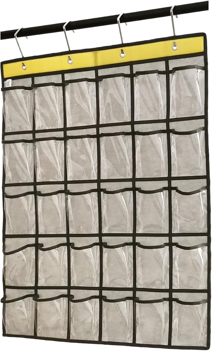 Classroom Pocket Chart for Phone Calculator Holder Over The Door Hanging Closet Jewelry Organizer with 30 Clear Pockets (GREY)-NeatNest