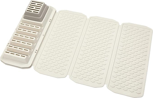 Clorox KeptClean 2-Piece Folding Kitchen Sink Mat and Sink Organizer – Folding Mat for Elevated Drying and Storage, Extending Organizer Dries 6 Plates, Flips to Dry Accessories – Almond Cream
