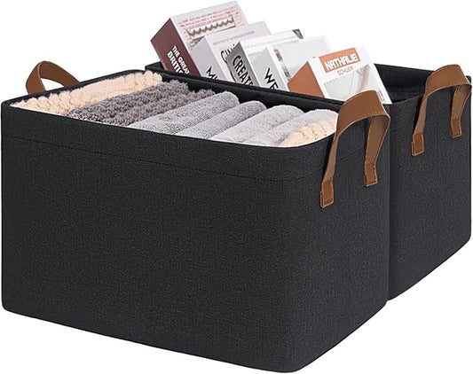 CHICVITA Large Storage Bins for Clothes and Toys, Black Fabric Bin for Living Room, 16 " L x 11" W x 9 " H, 2-Pack-NeatNest
