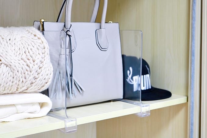 CY craft Acrylic Shelf Dividers for Closets,Wood Shelf Dividers, 4 PCS Clear Shelf Separators,Perfect for Clothes Organizer and Bedroom Kitchen Cabinets Shelf Storage and Organization-NeatNest