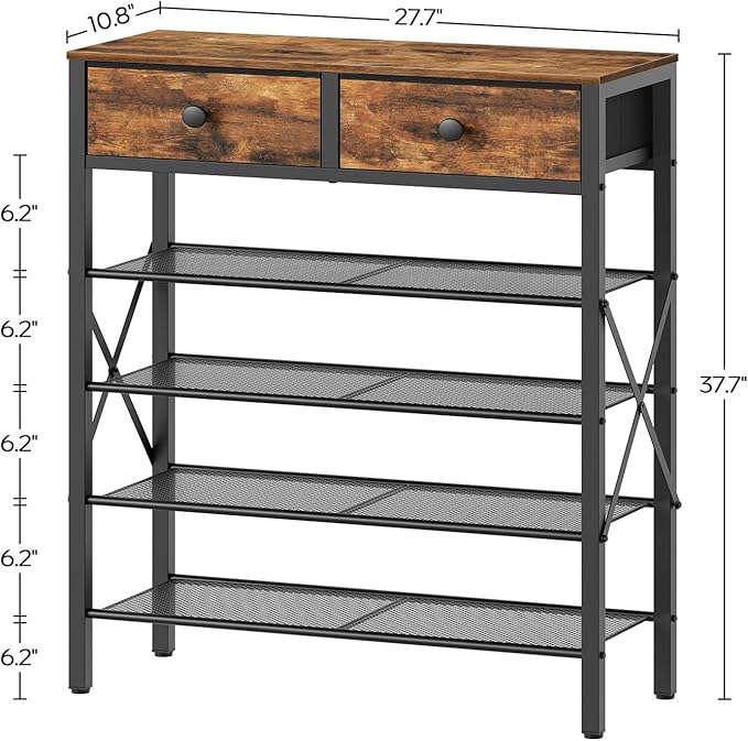 5 Tier Shoe Rack, Large Capacity Shoe Storage Organizer, Metal Shoe Shelf with Drawer and Wooden Top, for 20 Pairs of Shoes, for Entryway, Closet, Rustic Brown and Black SS25BRY1N1-NeatNest