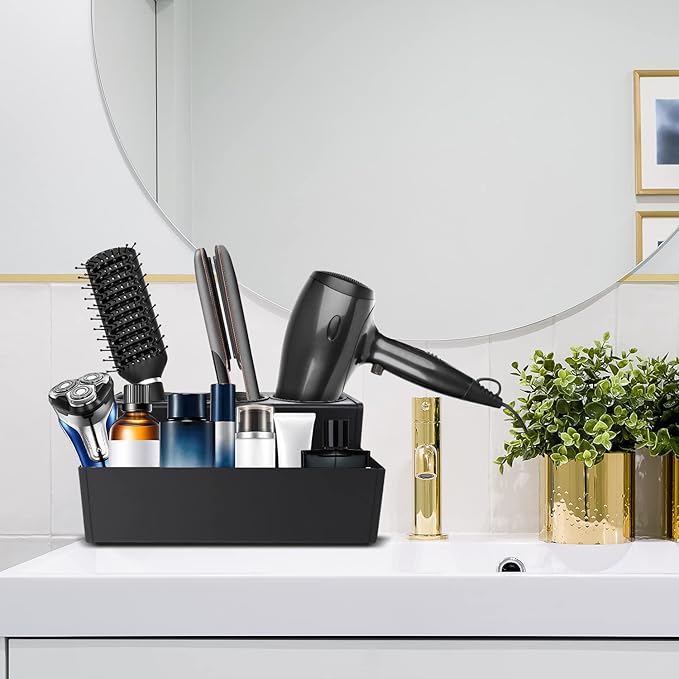 Hair Dryer Holder for Bathroom, Wall-Mounted Stainless Steel Hair Tools Organizer & Makeup Storage Space Saving Countertop Tray, Bathtub Organizer for Curling Irons, Bathtub Organizer