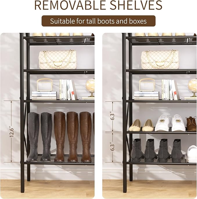 6 Tiers Metal Shoe Rack，Large Capacity Shoe Rack Holds 24 Pairs of Shoes, Durable and Stable, Adjustable Metal Shelf Stackable Shoe Shelf for Entryway, Hallway, Living Room, Closet-NeatNest