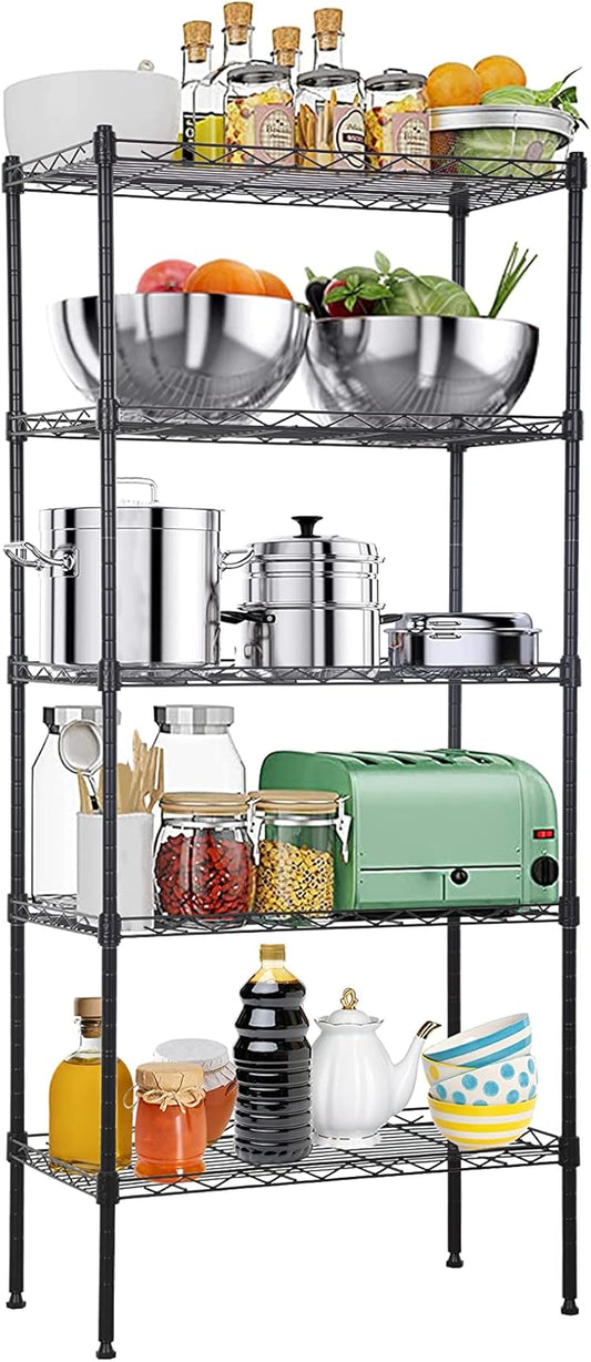 5-Tier Metal Wire Shelving Unit Snack Shelf Height Adjustable Storage Rack NSF Certified Storage Shelves 750 Lbs Capacity Standing Utility Shelf for Laundry Kitchen Pantry Garage Organization