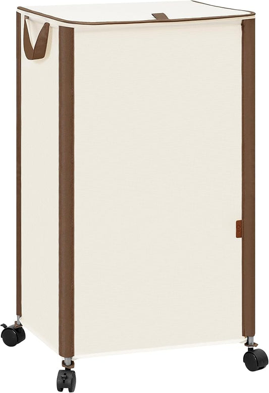 STORAGE MANIAC Rolling Laundry Hamper with Lid, 23.7 Gal (90 L) Large Tall Laundry Basket with Wheels & Handles, Aesthetic Dirty Clothes Hamper for Small Space, Dorm, Apartment, College, Beige