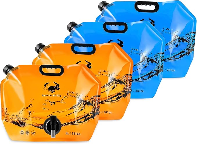 Collapsible 8L Water Storage Bag, BPA-Free Portable Folding Water Jug with Adjustable Faucet, Leakproof Emergency Water Bag for Camping, Hiking, Riding, Outdoor Sport (Blue & Orange 4)-NeatNest