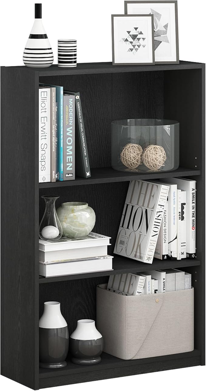 FURINNO JAYA Simple Home 3-Tier Adjustable Shelf Bookcase, Black