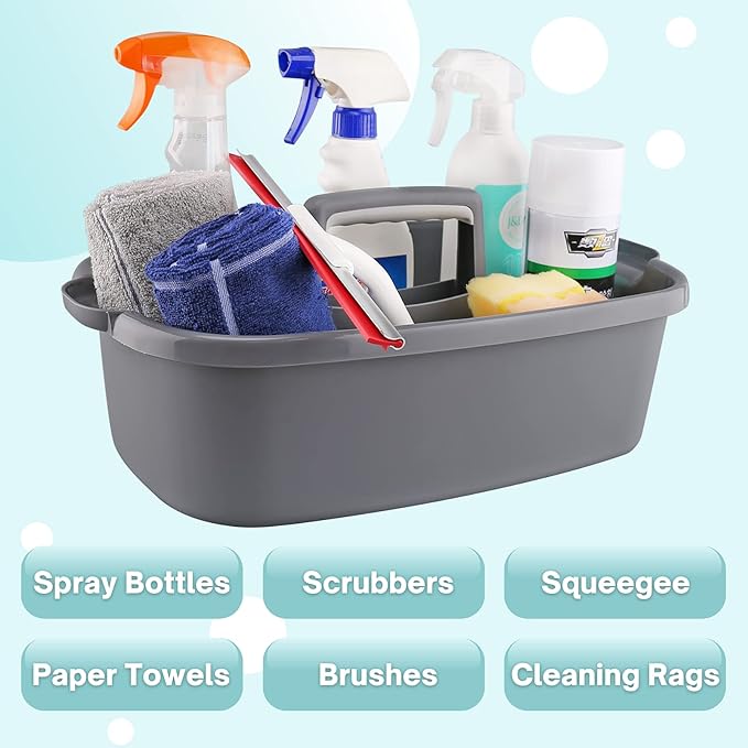 KeFanta Cleaning Supplies Caddy, Household Tools Organizer with Handle, Large Plastic Bucket, Portable Shower Basket Tote, Gray-NeatNest